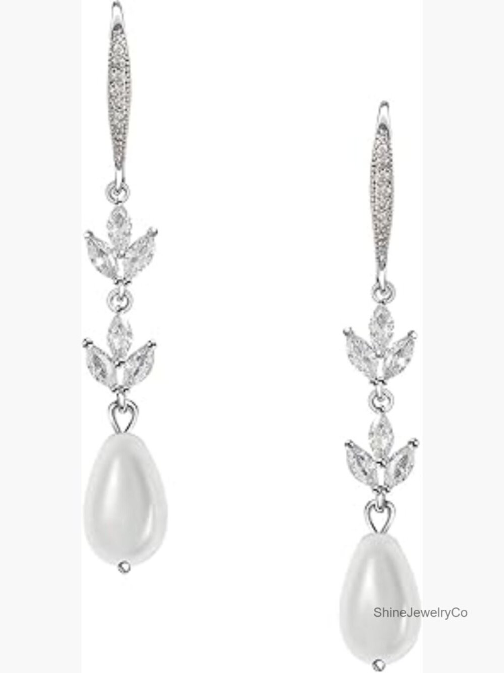 Cubic Zirconia Pearl Drop Earrings Bridal Wedding Jewelry Gift